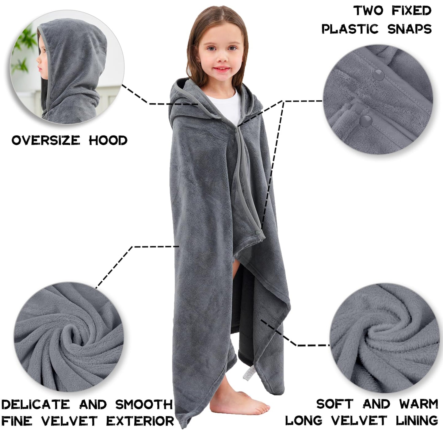 Hiturbo Kids Hooded Fleece Towel: Soft Plush Pool Beach Towel Wrap - 50'X30' Toddler Bath Blanket For Boys Girls 3-12 Years (G