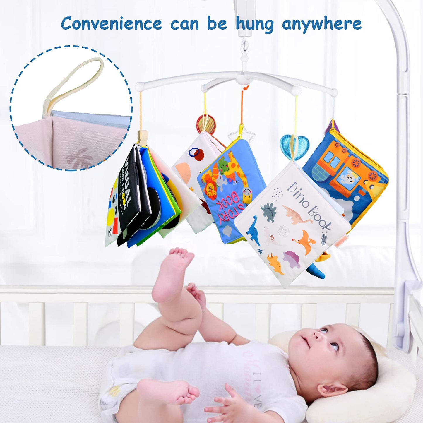 Richgv Baby Books Toys 6-12 Months, 2 Packs Interactive 3D Baby Cloth Books, Newborn Toys Gifts, Touch and Feel Crinkle Books, M