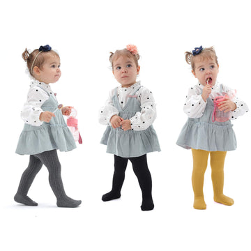 Epeius Little Girl Tights Toddler Baby Girl Seamless Cable Knit Leggings Solid Cotton Stockings Footed Pants Pantyhose For 2-4 Y