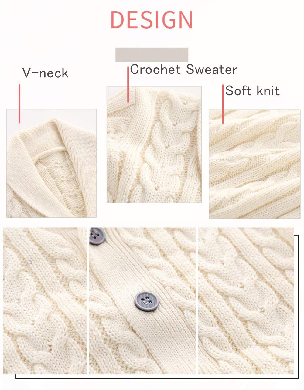Feidoog Infant Baby Boys Cardigan Crochet Sweater V-Neck,Toddler Knit Button Up Knitted Pattern Pullover Sweatshirt,Beige,6-12M