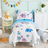 Joyreap 4 Piece Cotton Toddler Bedding Set, Colorful Dinosaurs On White Reversible Design, Includes Quilted Comforter, Fitted Sh