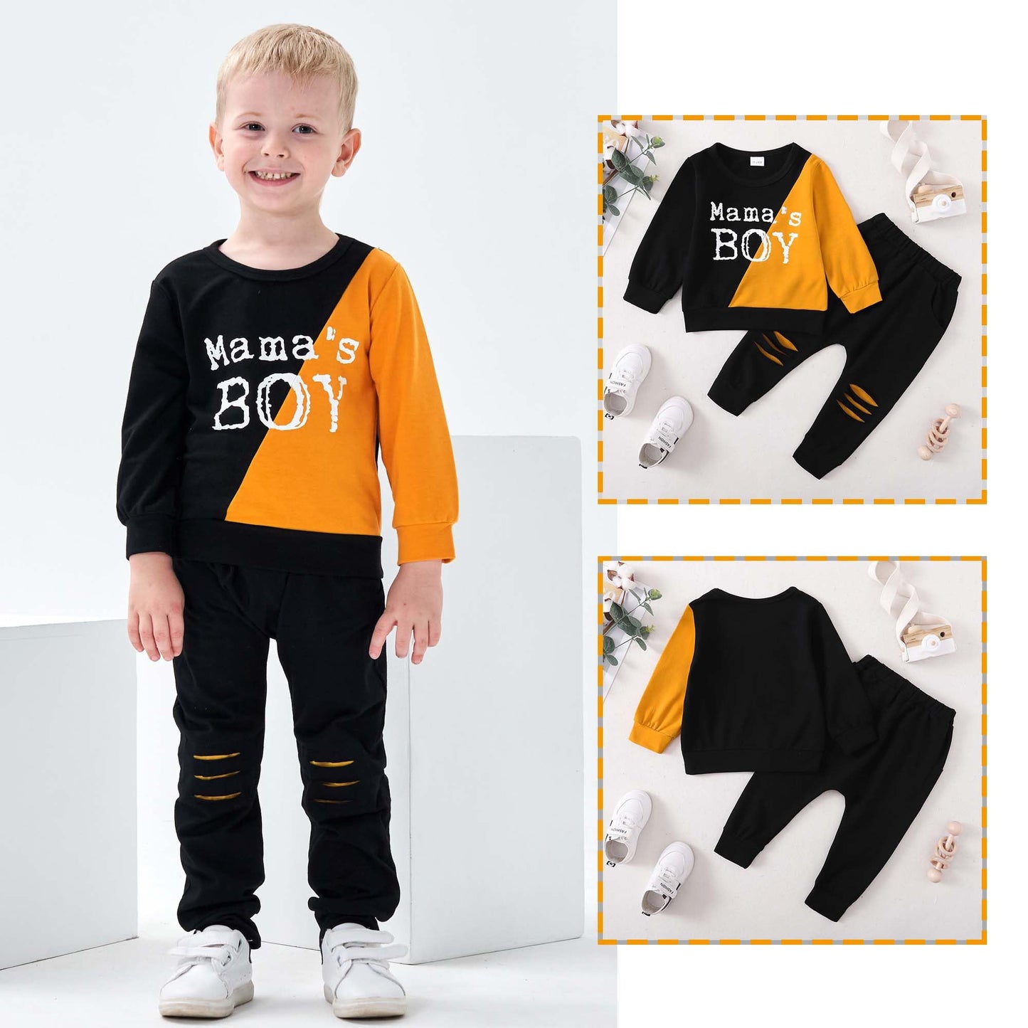 3T Boy Clothes 2T Toddler Boy Clothes Fall Winter Outfits Cotton Color Block Sweatshirt Long Pants Cute Baby Boys Clothes Set 2