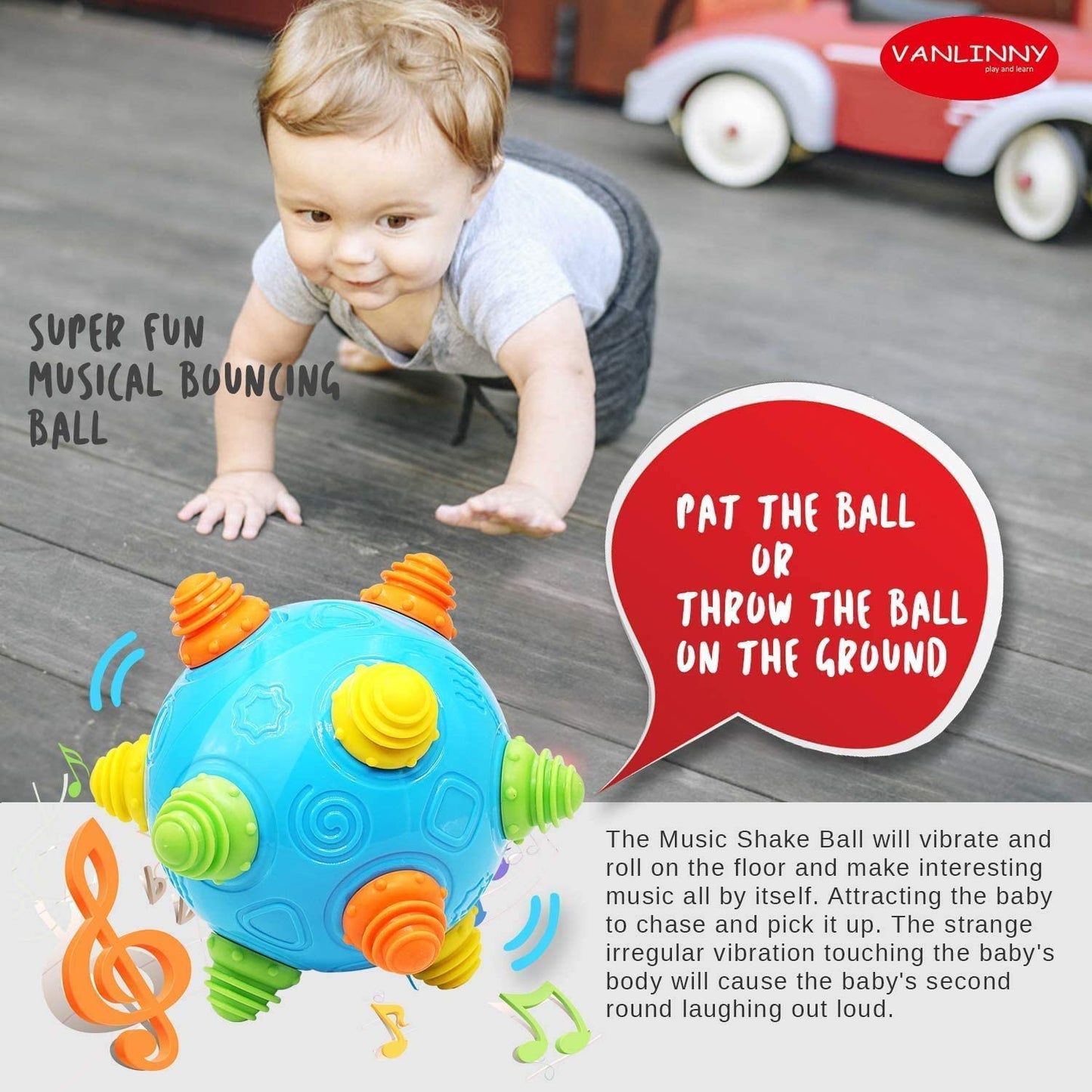 VANLINNY Toddlers Baby Music Shake Ball Toy Bumble Ball for Babies,Dancing Bumpy & Interactive Sounds Crawl Ball Toy, Best Bounc