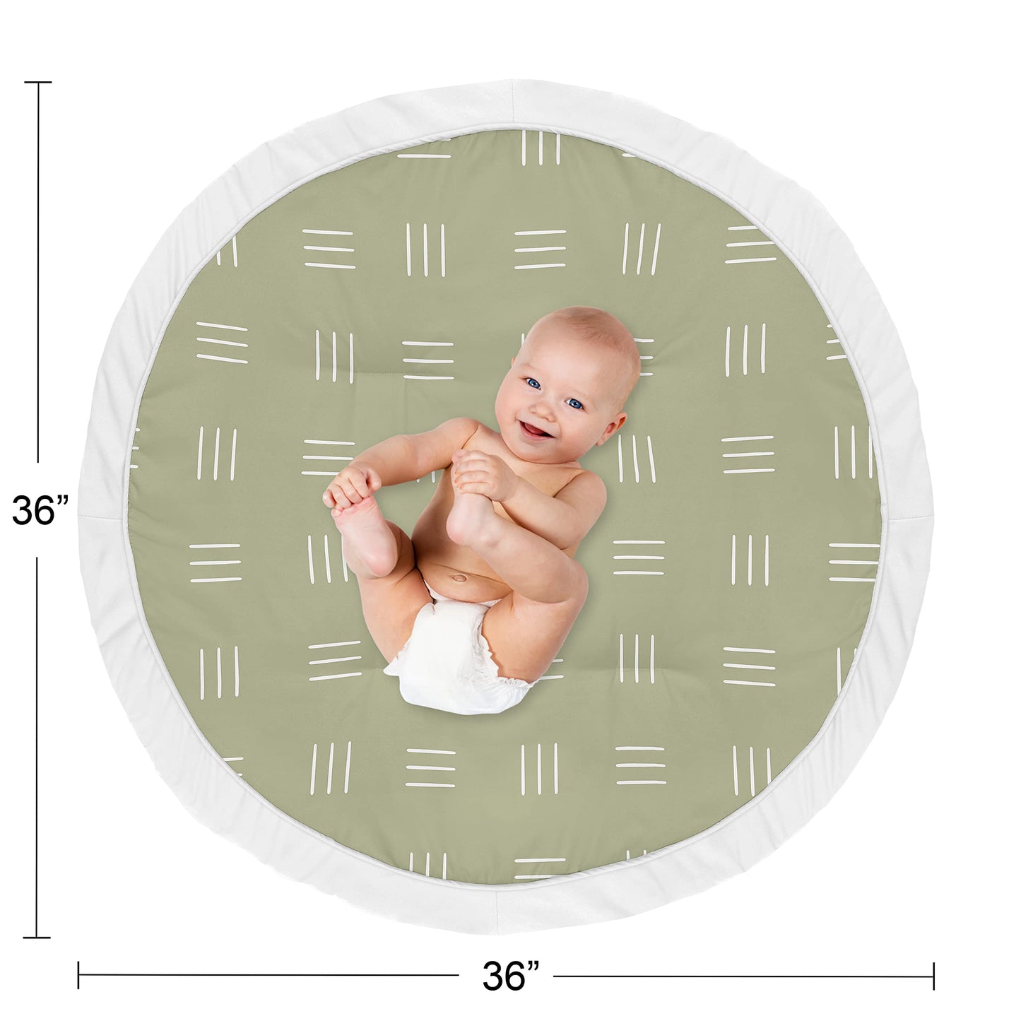 Sweet Jojo Designs Sage Green Boho Mudcloth Boy Or Girl Baby Playmat Tummy Time Infant Play Mat - White Bohemian Woodland Tribal