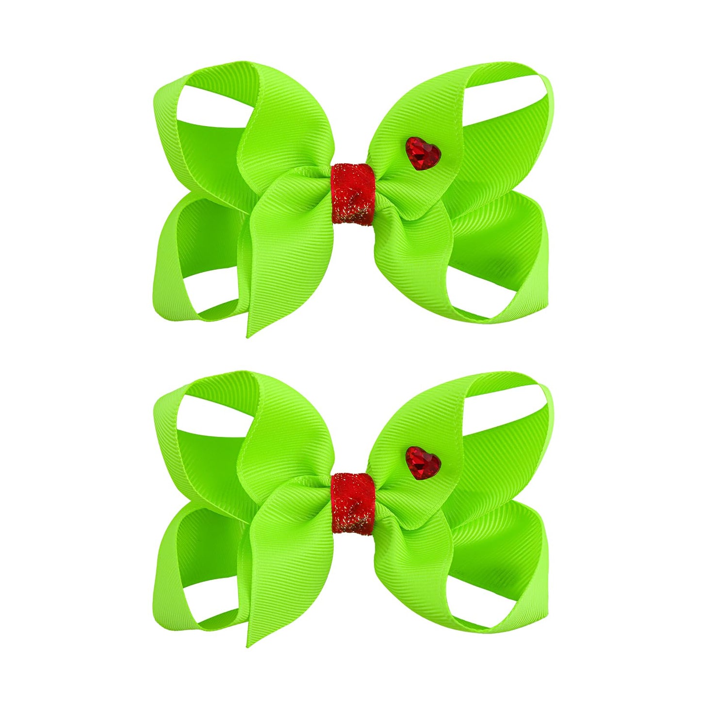 YanJie 5' Green Hair Bow Clips for Girls Christmas Grinch Bows with Heart Christmas Hair Accessories Grosgrain Hairpin Holiday D
