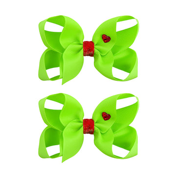 YanJie 5' Green Hair Bow Clips for Girls Christmas Grinch Bows with Heart Christmas Hair Accessories Grosgrain Hairpin Holiday D