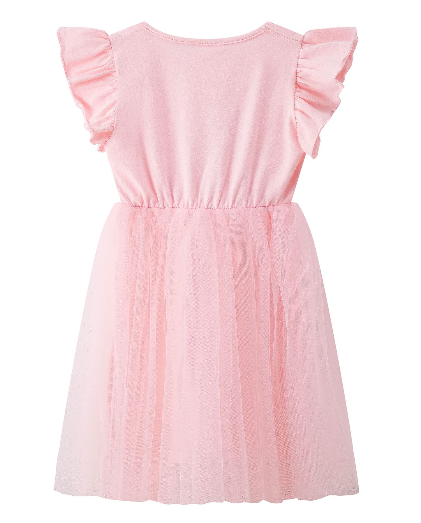 Twkioue Kids Girl Summer Ruffle Sleeve Tutu Tulle Fluffy Party Birthday Dresses 817 Pink 130