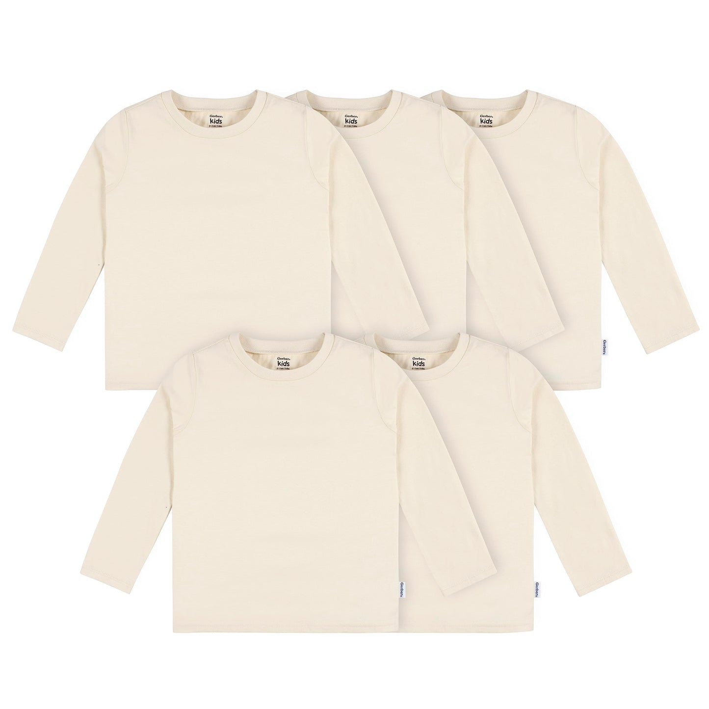 Gerber Baby Toddler 5-Pack Solid Long Sleeve T-Shirts Jersey 160 Gsm, Natural, 4T