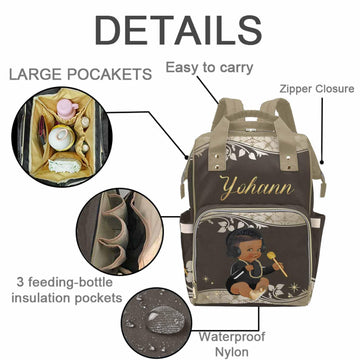 M Yescustom Personalized Name Diaper Bag Backpack, Cute Crown Diaper Baby Bags For Mom & Dad, Portable Travel Back Pack Baby Sho
