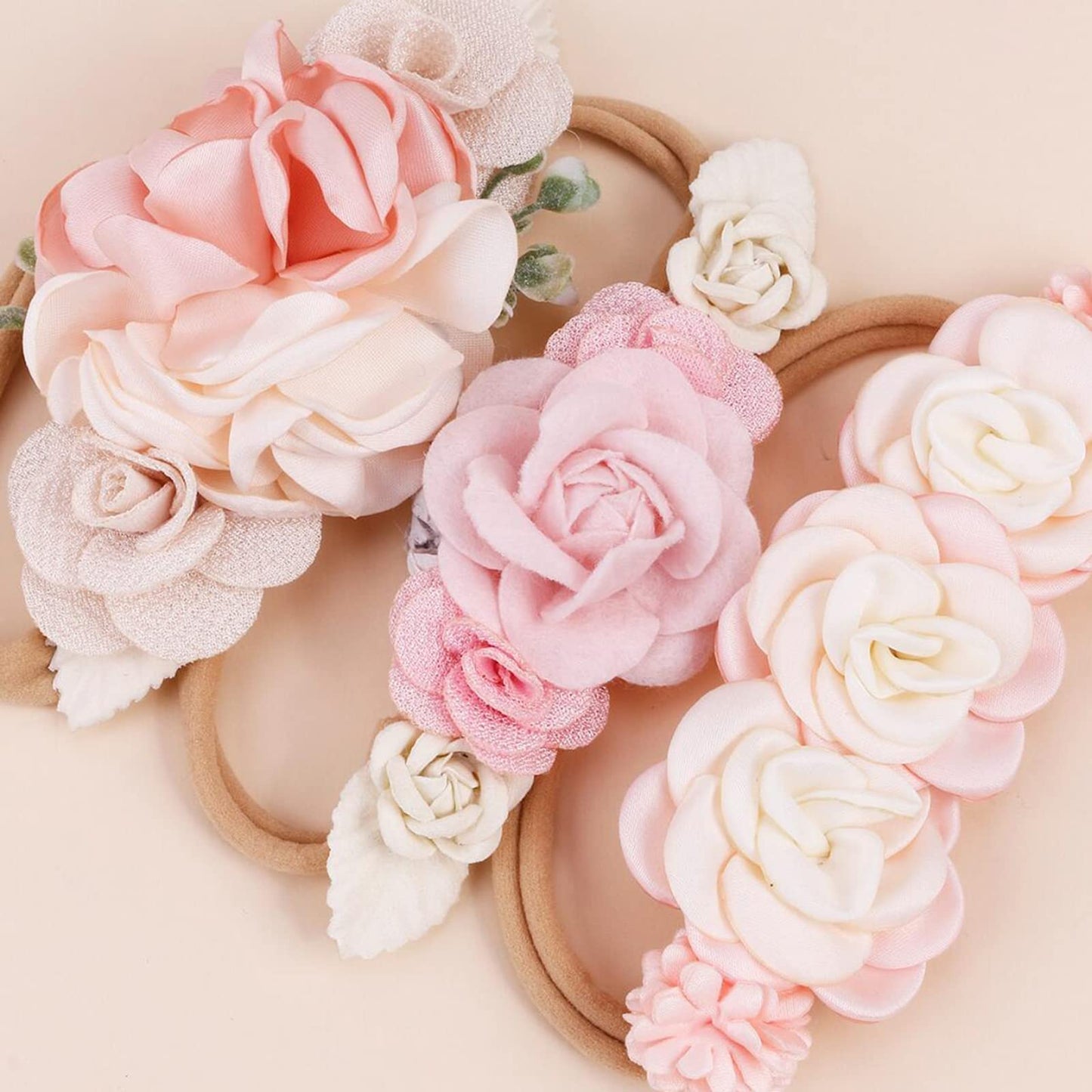 Bfnaagirl Baby Girl Floral Headband Nylon Flower Crown Elastic Hairband 3Pcs Hair Accessories Gift For Girls (Ym8)
