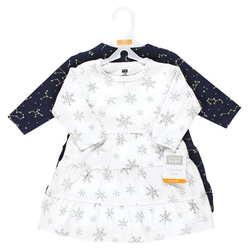 Hudson Baby Infant And Toddler Girl Cotton Dresses, Metallic Snowflake Star, 3-6 Months