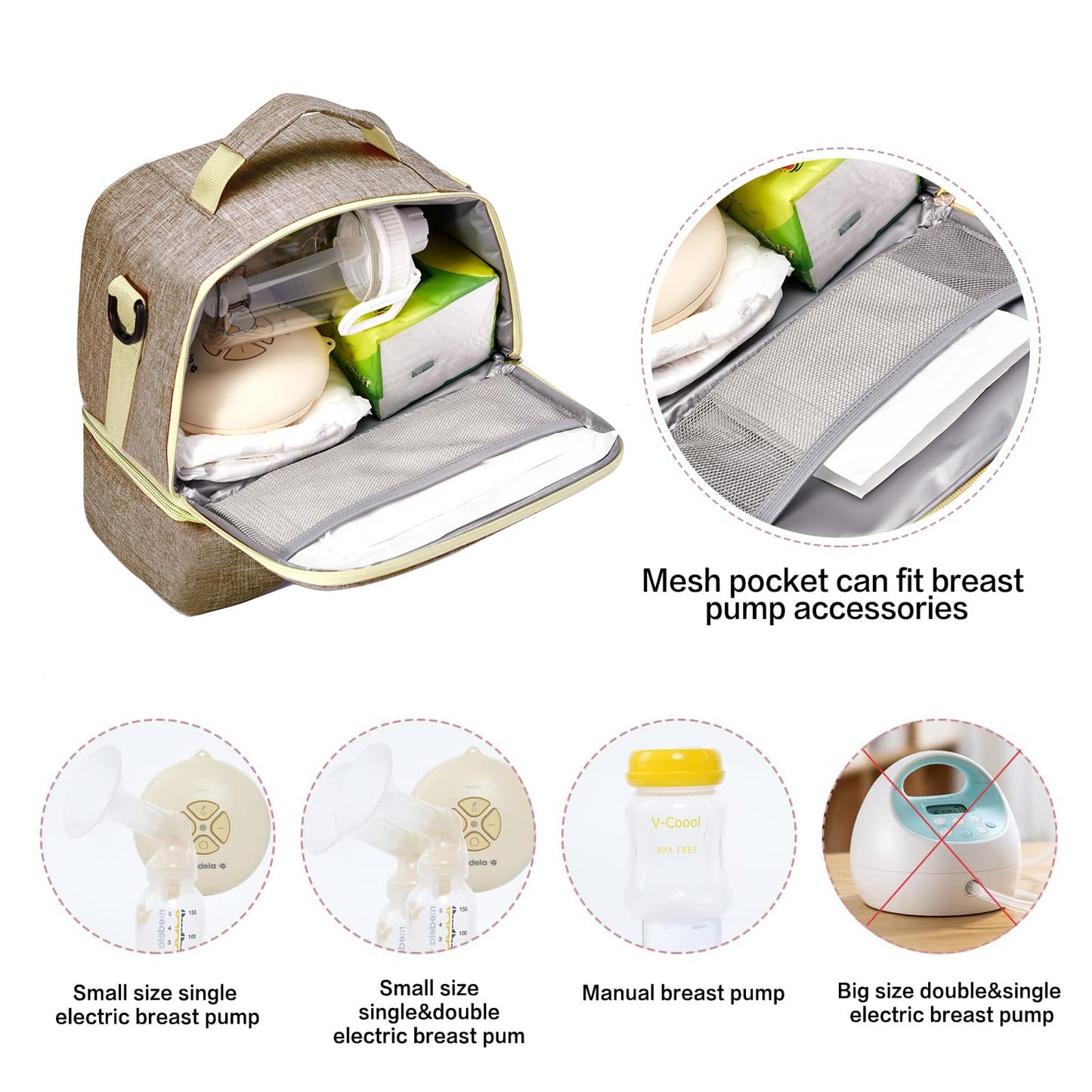 Breast Pump Bag Cooler Compartment For Breast Pump - Cooler And Moistureproof Bag Double Layer For Mother Breast Milk Pump Lunch