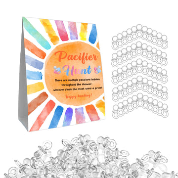 Guawubiang Pacifier Hunt Sign, Mini Pacifiers Baby Shower Game Set, 50Pcs White Mini Pacifiers Decor For Baby Shower, Colorful T