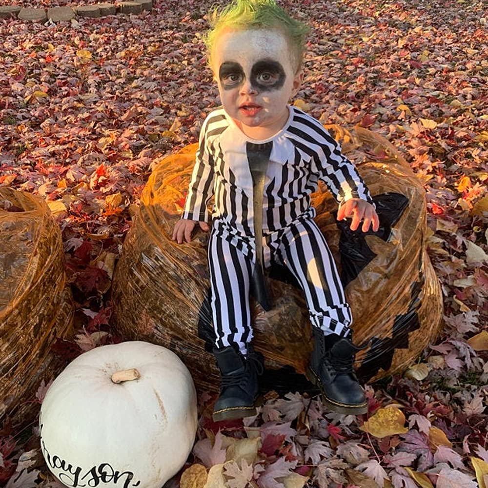 Singcoco Baby Boy Halloween Costume Outfit Newborn Striped Romper (Black,6-12 Months)
