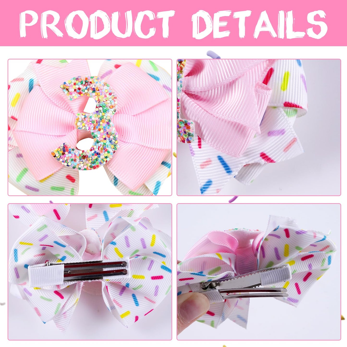 2Pcs Hair Clip, Pink Bow Hair Clips For Baby Girls 3Rd Birthday Party Decorations