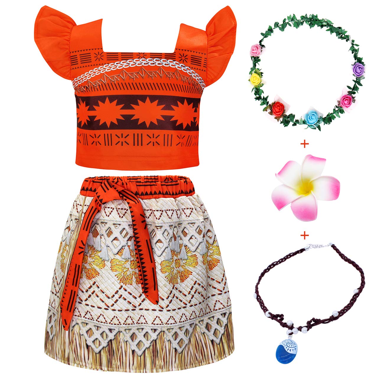 Cotrio Moana Princess Costume For Girls Birthday Party Dresses Toddler Kids Two-Pieces Skirt Set Halloween Dress Up Outfits Size