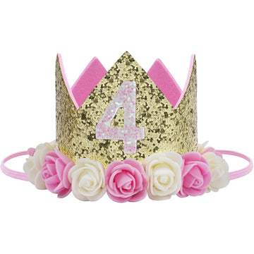 Baby Birthday Crown, Birthday Party Hat For 4 Years Girls Boys Unisex Tiara Photo Props Decorations Birthday Gifts