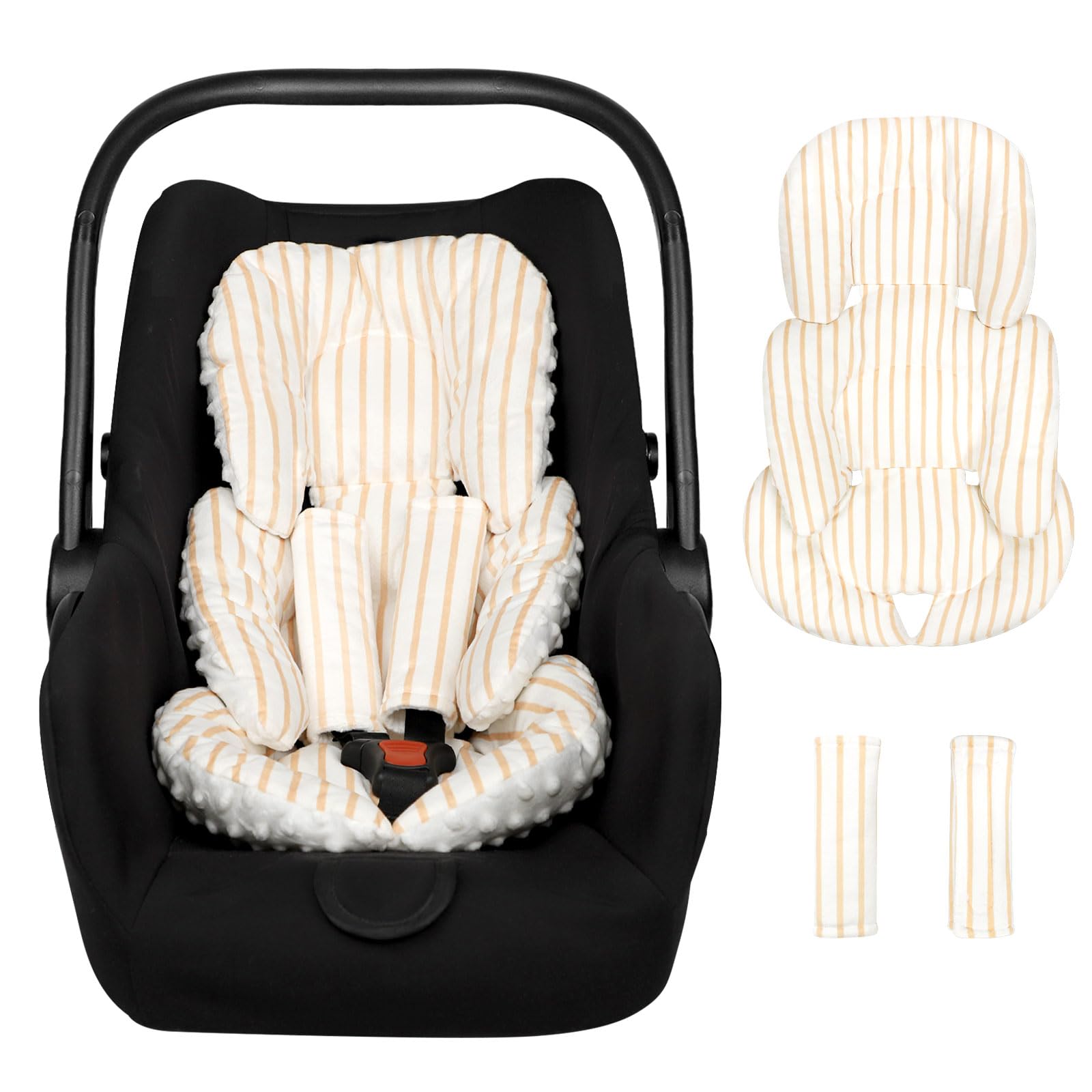 CARUILI Infant Car Seat Insert, Car Seat Head Support Baby Girls Boys, Soft & Reversible Newborn Carseat Insert Cushion with 2 S