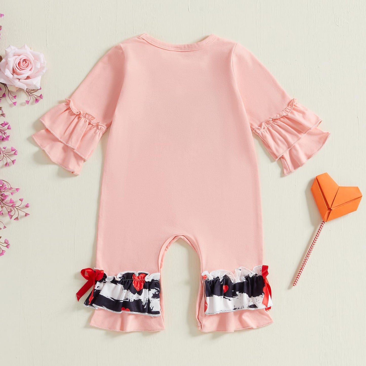 Fiomva My First Valentines Day Baby Girl Outfit Newborn One Piece Jumpsuit Infant Long Sleeve Romper Toddler Fall Clothes (B Emb