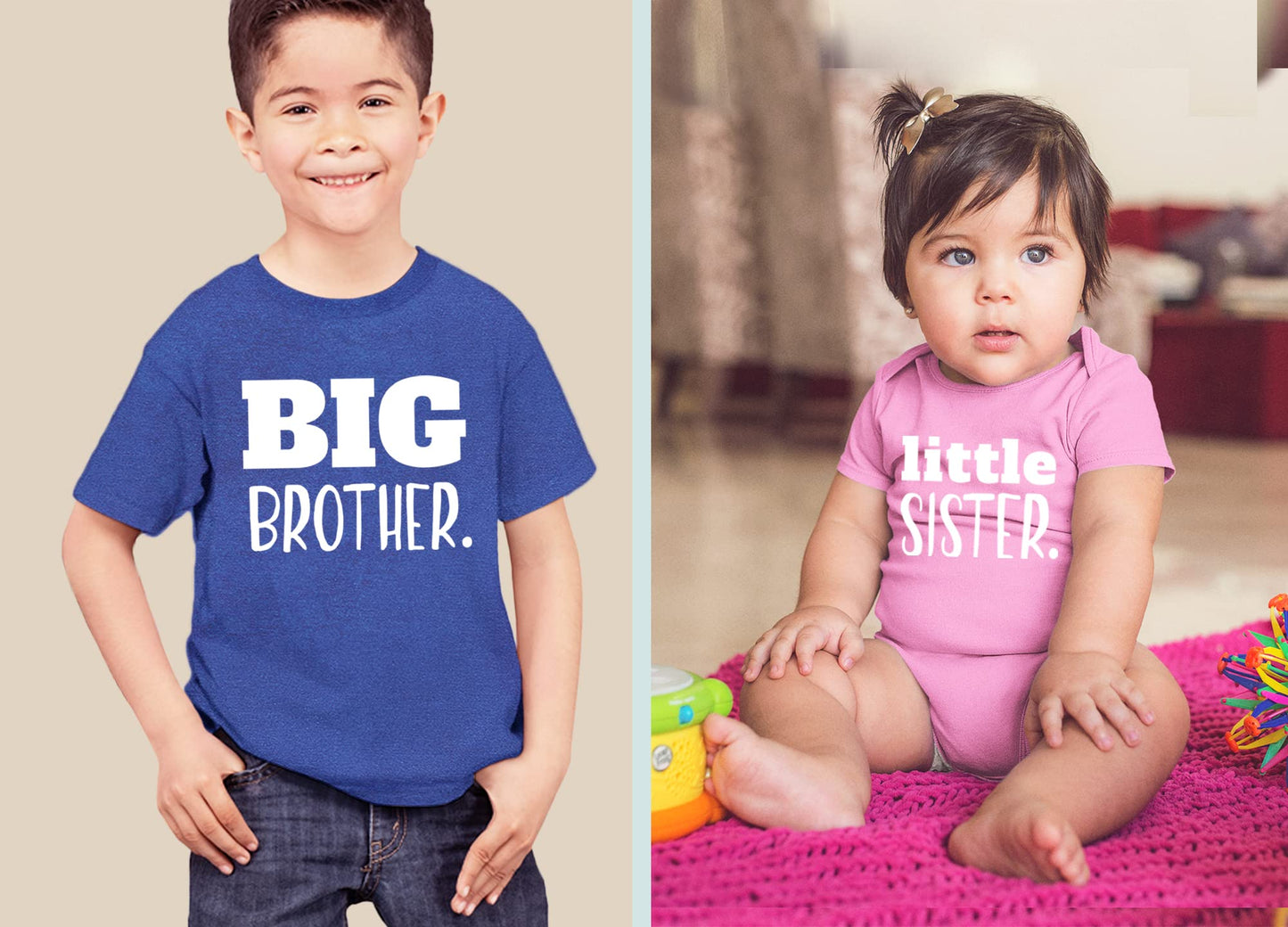 Unordinary Toddler Big Brother Little Sister Outfits Brother Sister Sibling Matching Baby Newborn Girl Set (Charcoal Blue/Pink,