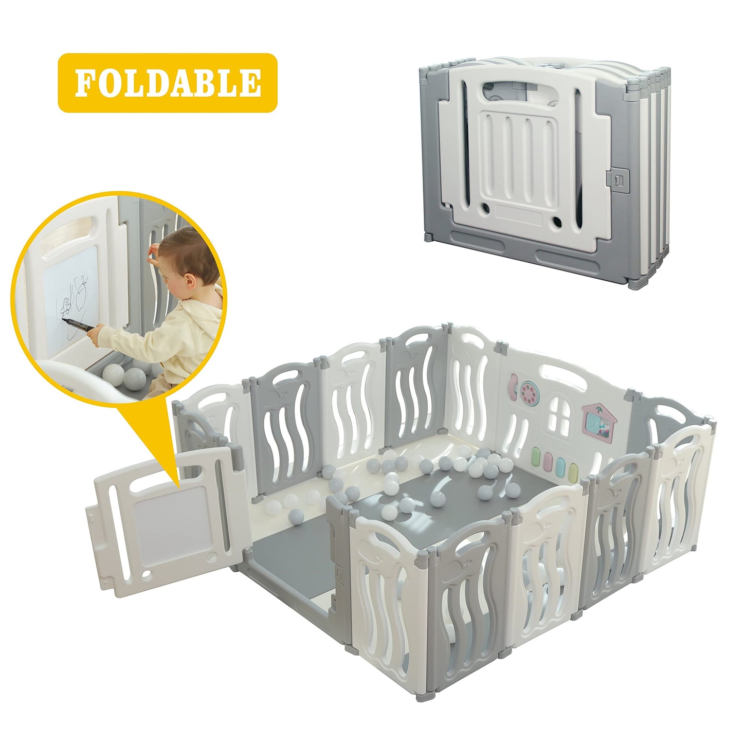 Baby Playpen Kids Activity Centre Safety Play Yard Home Indoor Outdoor New Pen (14 Panels Ocean White)