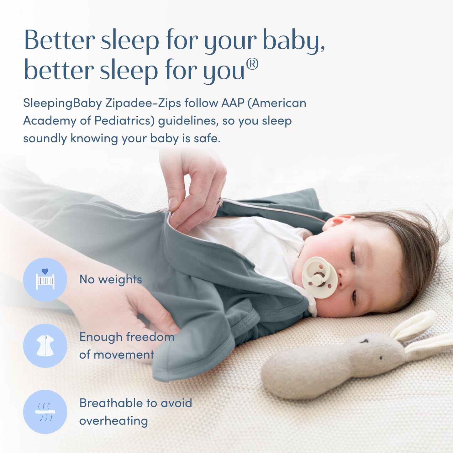 SleepingBaby Zipadee-Zip Transitional Swaddle Sack, 4-8 Month - Roomy Zipper Swaddle for Easy Diaper Changes and Proper Hip Deve