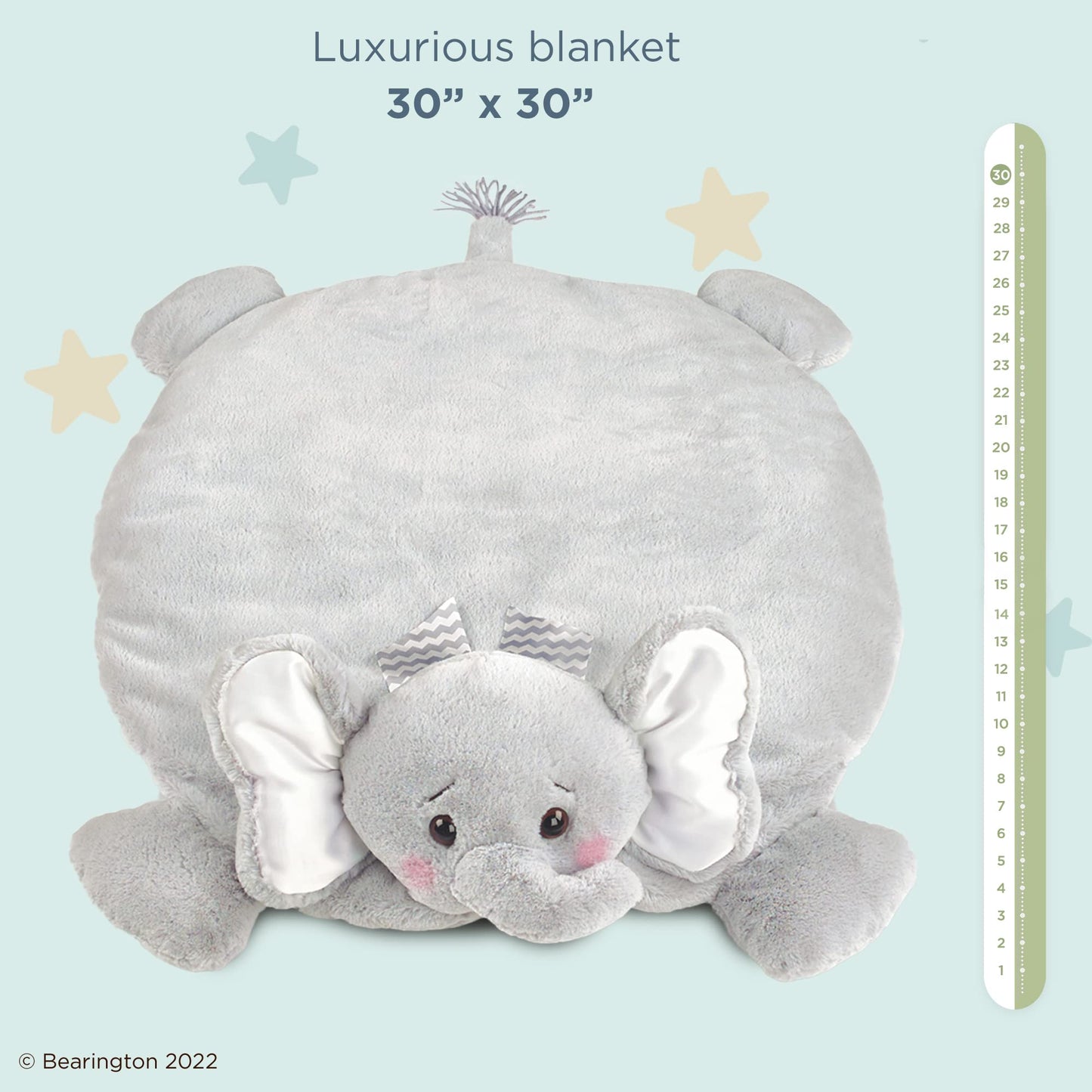 Bearington Baby Lil Spout Tummy Time Mat, 30 X 30 Inch Elephant Plush Stuffed Animal Blanket, Baby Elephant Nursery D  Cor