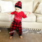 Auggle Infant Baby Boys Girls 3-Piece My First Christmas Snowflake Plaid Bodysuit (3-6 Months) Red