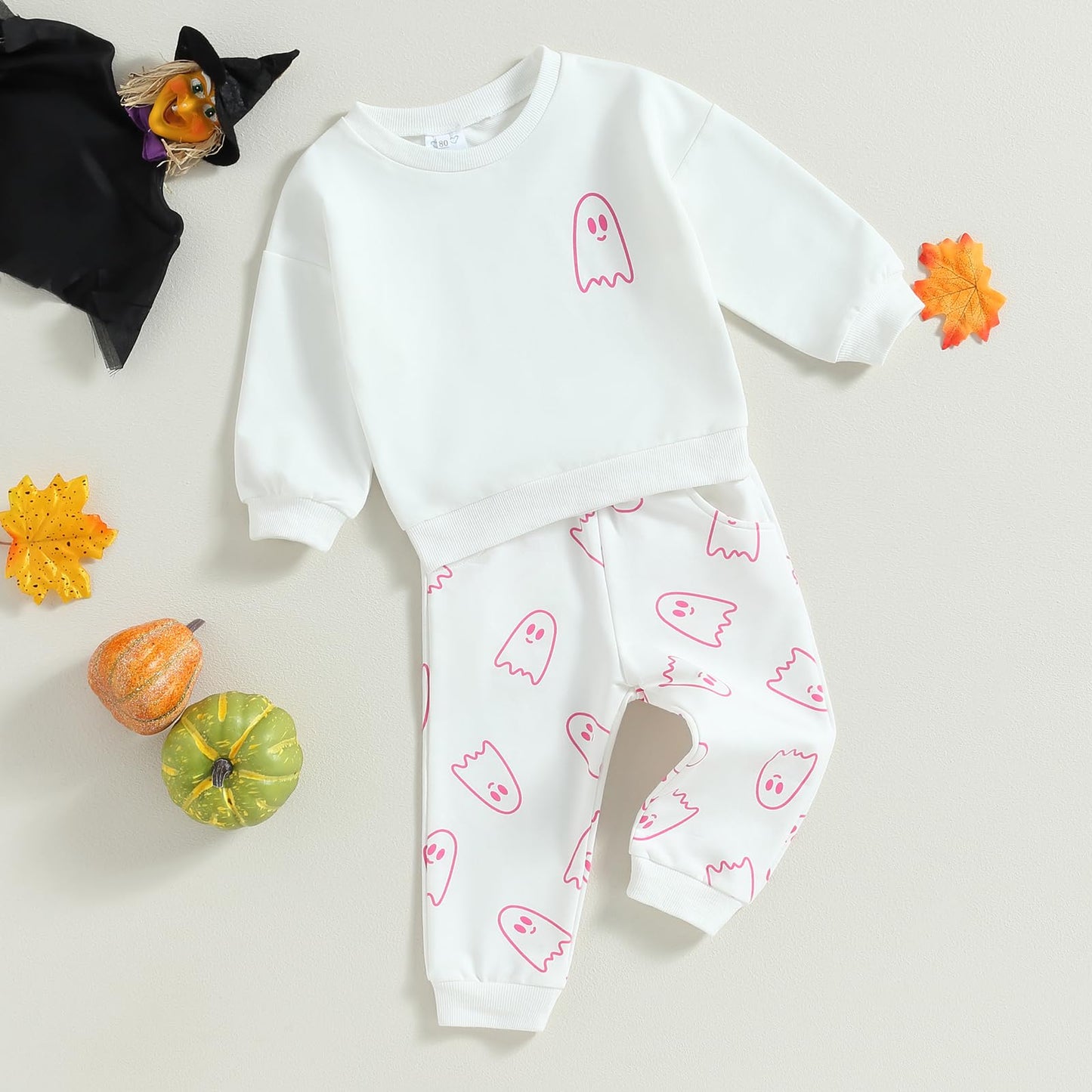 Toddler Baby Girl Boy Halloween Clothes Pumpkin Shirt Ghost Sweatshirt Pants Fall Outfit Baby Halloween Costumes (White Ghost, 1
