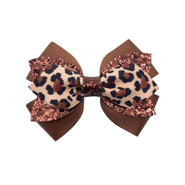 Glitter Leopard Hair Bow Clips for Girls Women Leopard Bow hairpin Hair Accessories.(FJ119) (D)