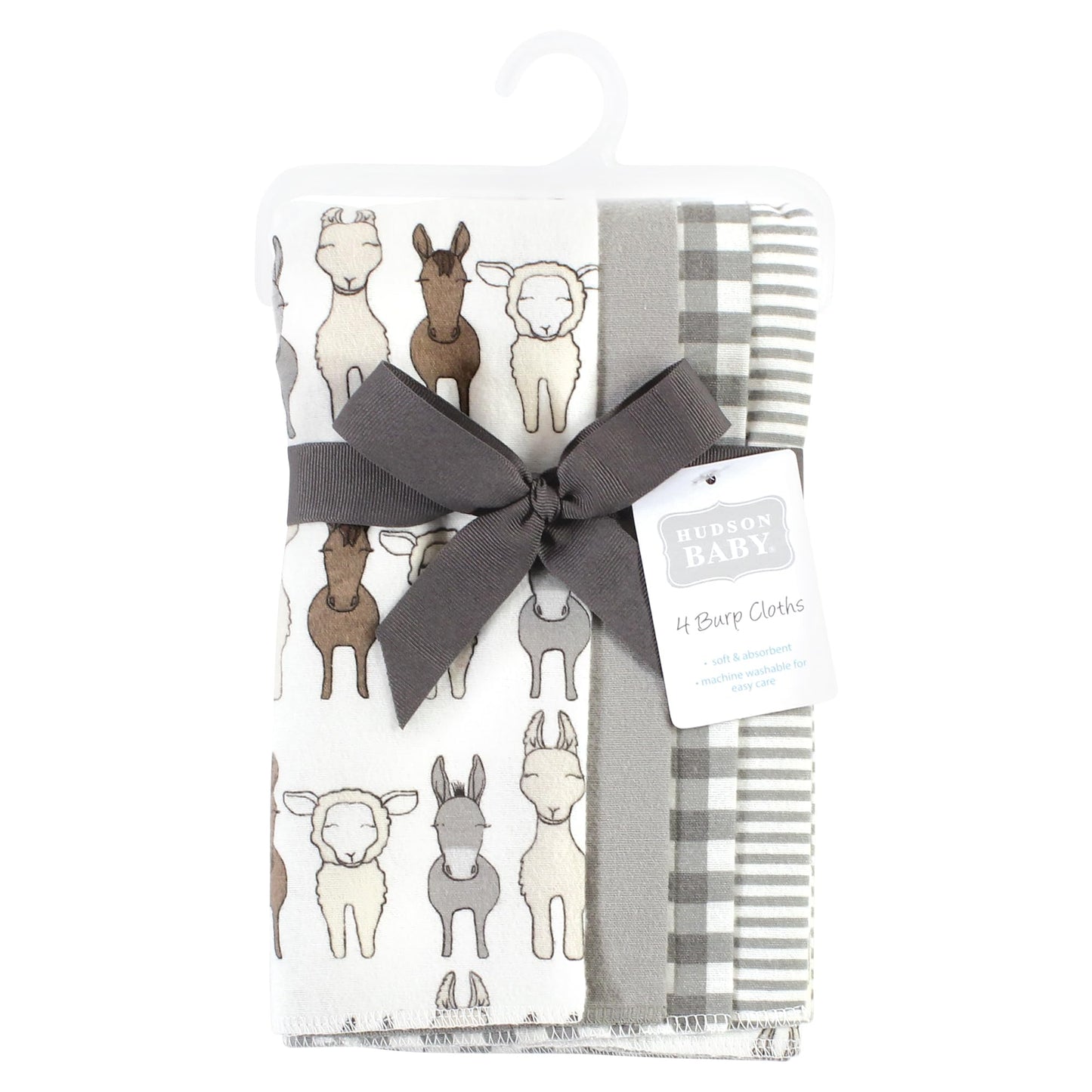 Hudson Baby Unisex Baby Cotton Flannel Burp Cloths, Farm Friends Cream 4-Pack, One Size