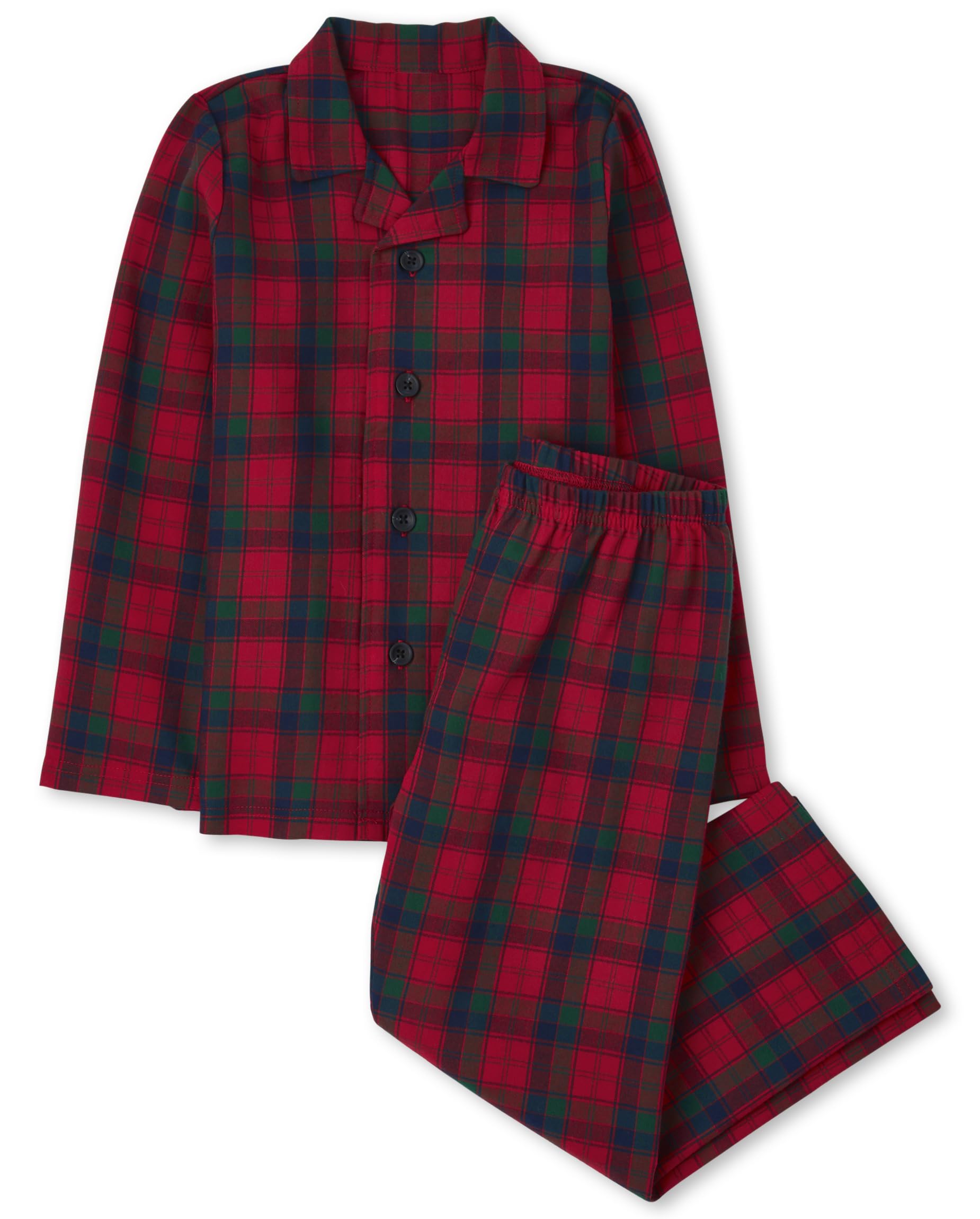 The Children'S Place Baby Christmas Flannel Pajama Set, Red/Green Plaid, Xx-Small