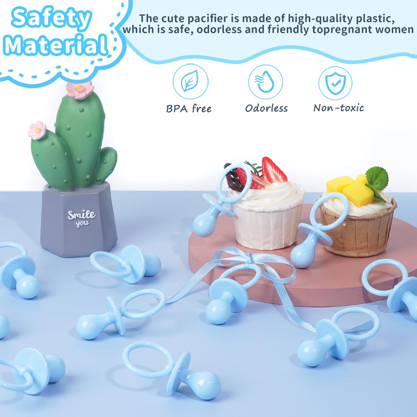 50 Pacifiers For Baby Shower Game Boy, 2.75 Plastic Pacifiers Baby Shower Game, Bulk Baby Shower Pacifiers For Gender Reveal Bab