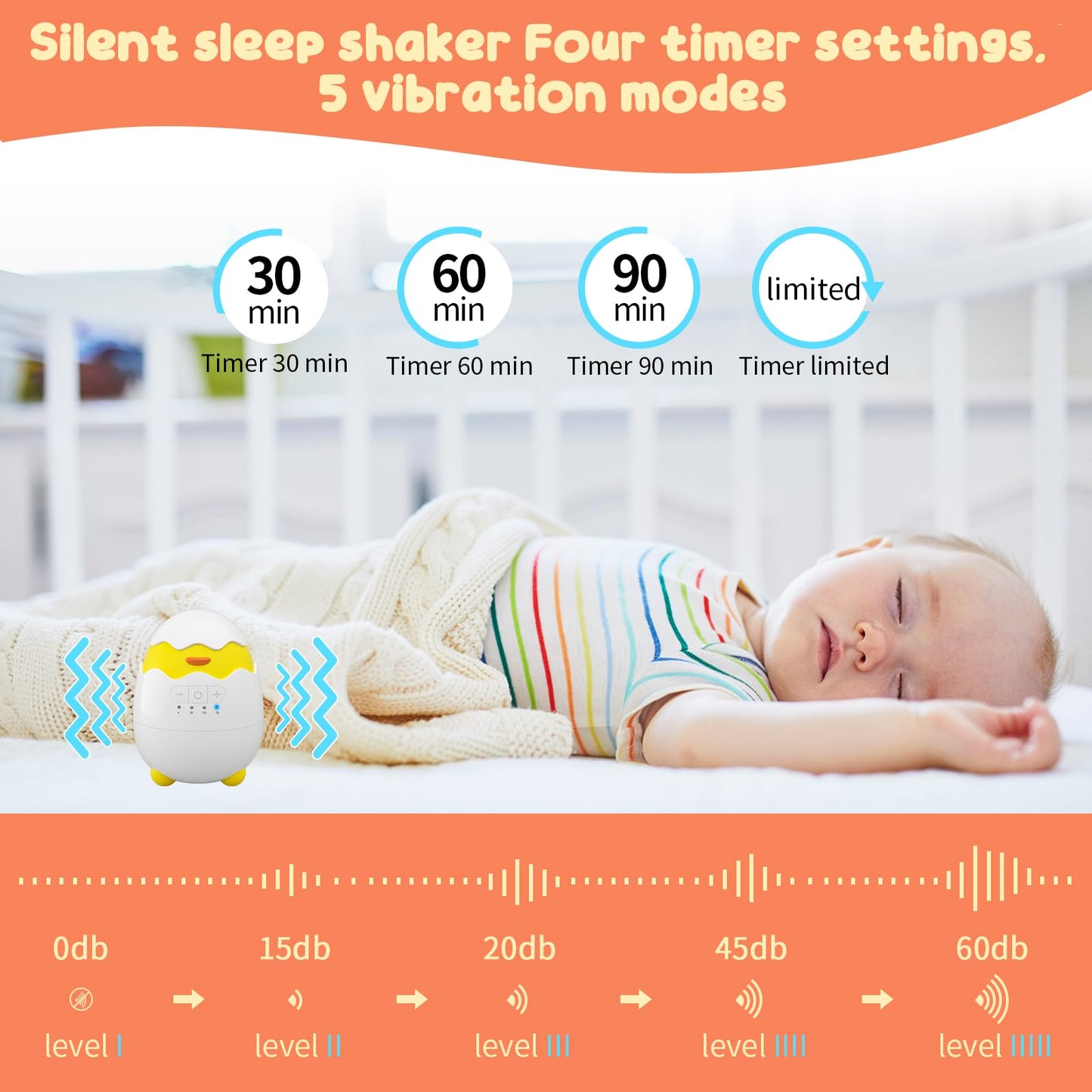 Rechargeable Baby Rocker & Soother - Portable With 5 Vibration Intensities And 4 Timing Modes, Perfect For Strollers, Cribs & Ne