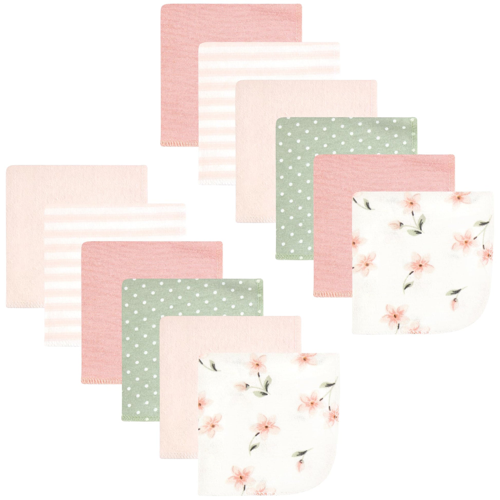 Hudson Baby Unisex Baby Flannel Cotton Washcloths, Pink Dainty Floral 12 Pack, One Size