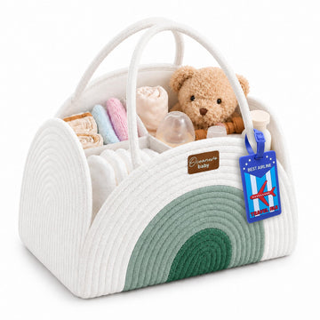 OCEANEVO Diaper Caddy Organizer Bag WITH Luggage Tag | New Born Baby Essentials Storage Cotton Rope Basket with Compartments | F
