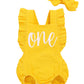 Shalofer Baby Girls One Year Old Outfits First Birthday Romper Cute Backless Ruffles Jumpsuit With Headband (Yellow,12-18 Months