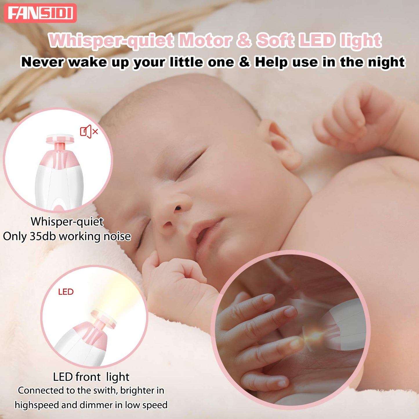 Baby Nail Trimmer Electric, Fansidi Baby Nail File Infant Nail Clippers With 10 Grinding Pads 8 Sandpapers For Newborn Infant To