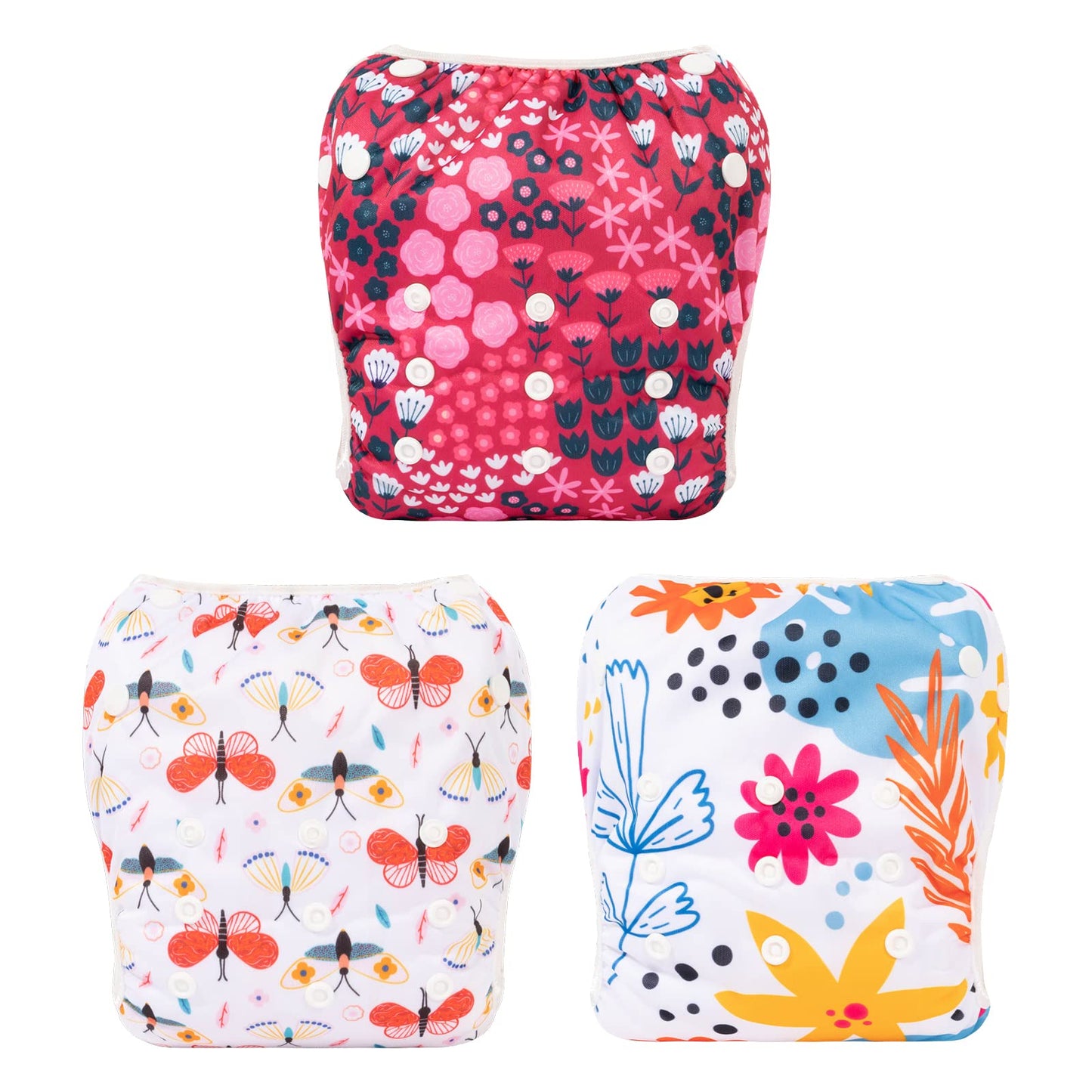 Alvababy Cloth Swim Diaper 3Pcs Baby/Toddler/Infant Snap Reusable Adjustable Swimming Diaper Baby Boy And Girl 3Swy32 Small (Pac