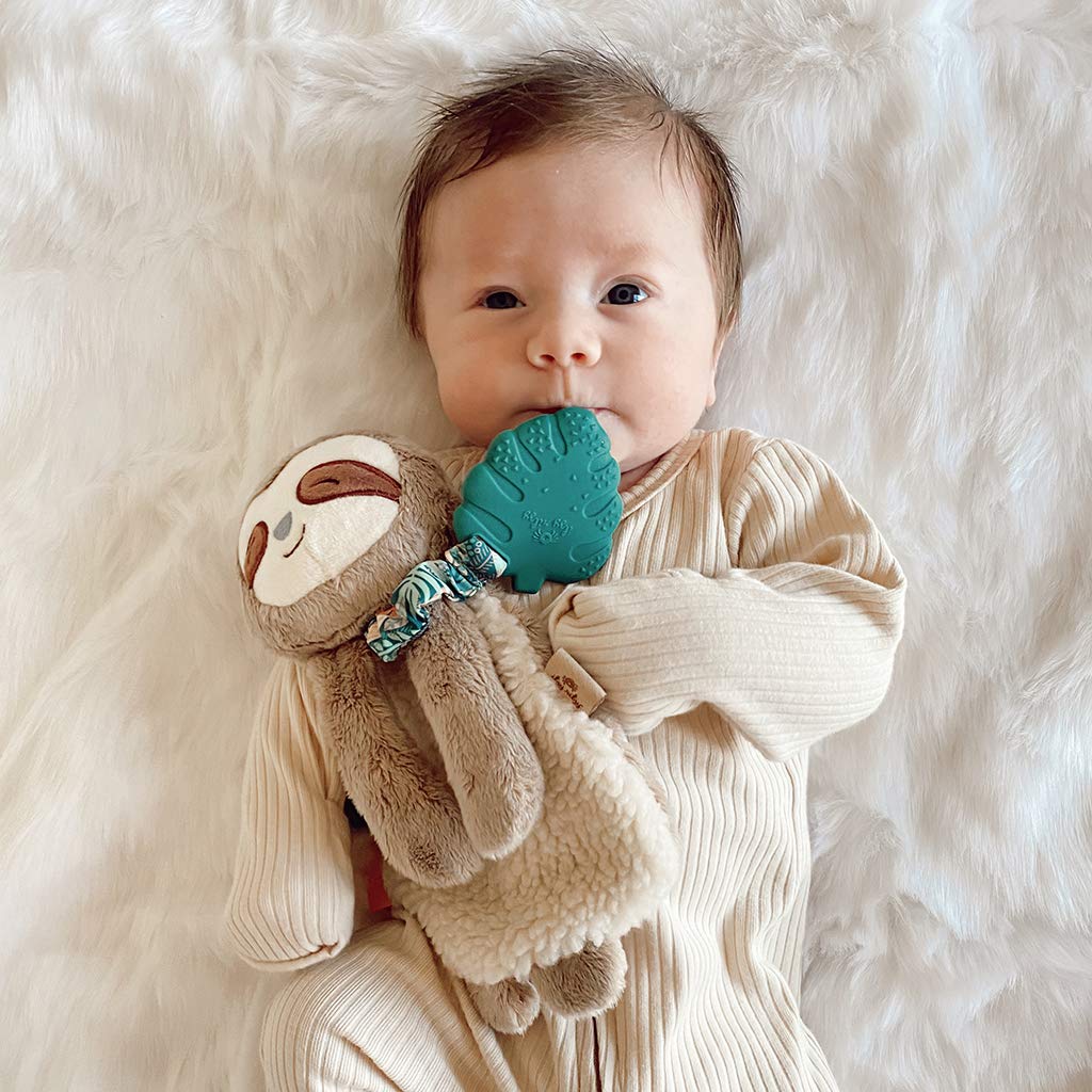 Itzy Ritzy - Itzy Lovey Including Teether - Baby Lovey with Teether, Textured Ribbons & Dangle Arms - Features Crinkle Sound, Sh