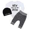 Baby Boy Clothes 0-3 Months Baby Clothes Boy New To The Crew Print Romper Pants Hat 3Pcs Baby Boy Outfits White