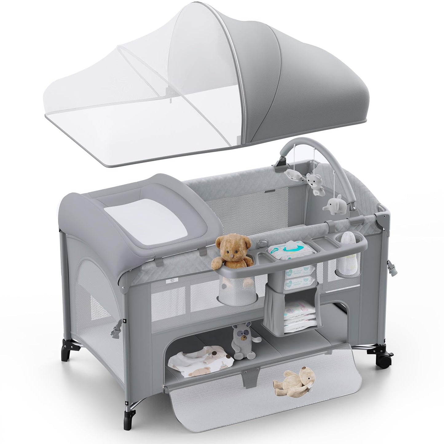 Obee Odee 4 In 1 Baby Bassinet, Pack And Play, Bedside Crib Sleeper, Diaper Changer - Comes With Mattress, Mosquito Net,Bottom S