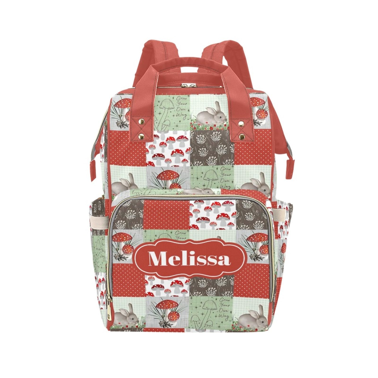 Personalized Mushroom Diaper Bag with Name - Custom Baby Bag, Nursing Tote Backpack for Mom, Custom Name Mommy Daypack, Shower G