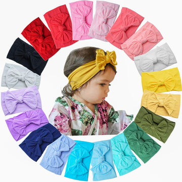 C  Llot 20 Colors Super Stretchy Soft Knot Baby Girl Headbands With Hair Bows Nylon Head Wrap For Newborn Baby Girls Infants Tod