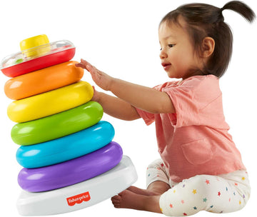 Fisher-Price Toddler Toy Giant Rock-A-Stack, 6 Stacking Rings with Roly-Poly Base for Ages 1+ Years, 14+ Inches Tall