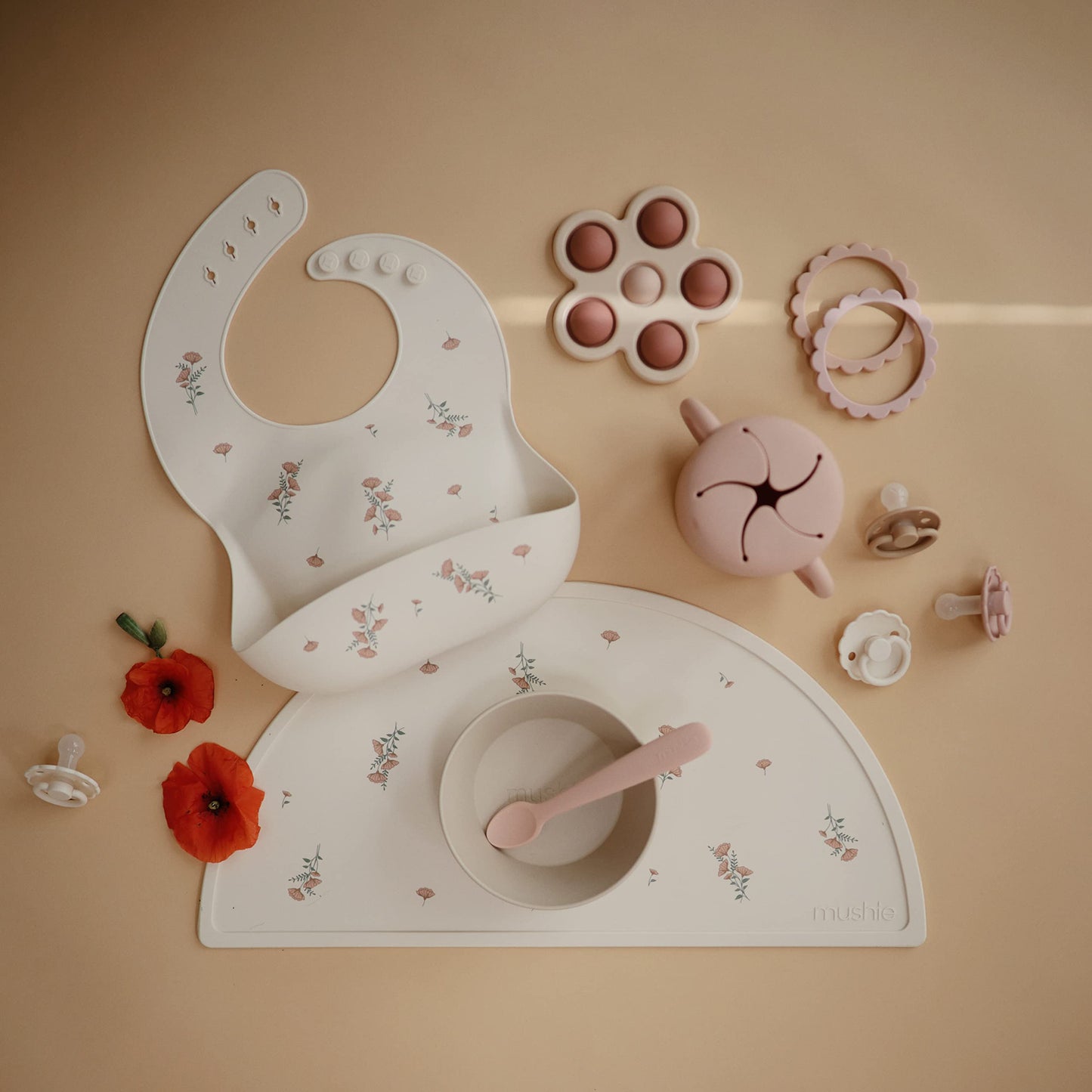 Mushie Silicone Placemat For Kids | Bpa-Free Non-Slip Design (Pink Flowers)
