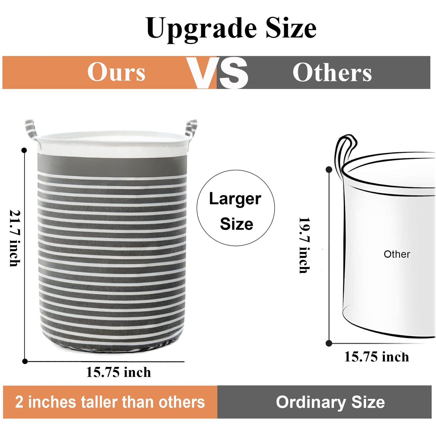 Wehuse Waterproof Fabric Laundry Hamper Collapsible, 22 Inch Tall Grey Thickened Canvas Dirty Clothes Hampers For Bedroom, Kids