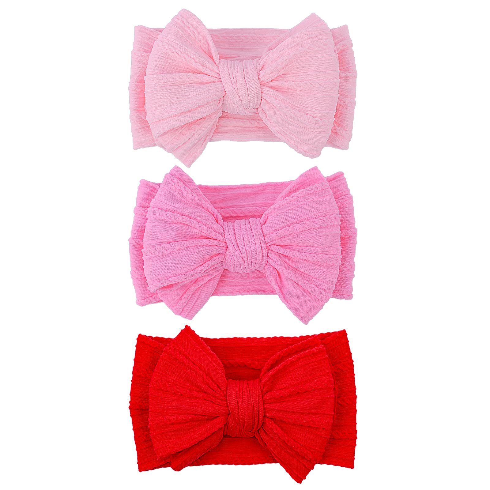 Lemonspace Handmade Red Baby Bow Baby Girls Headbands With Bows High Stretchy Soft Nylon Infant Headwrap Newborn Red Pink Hair A