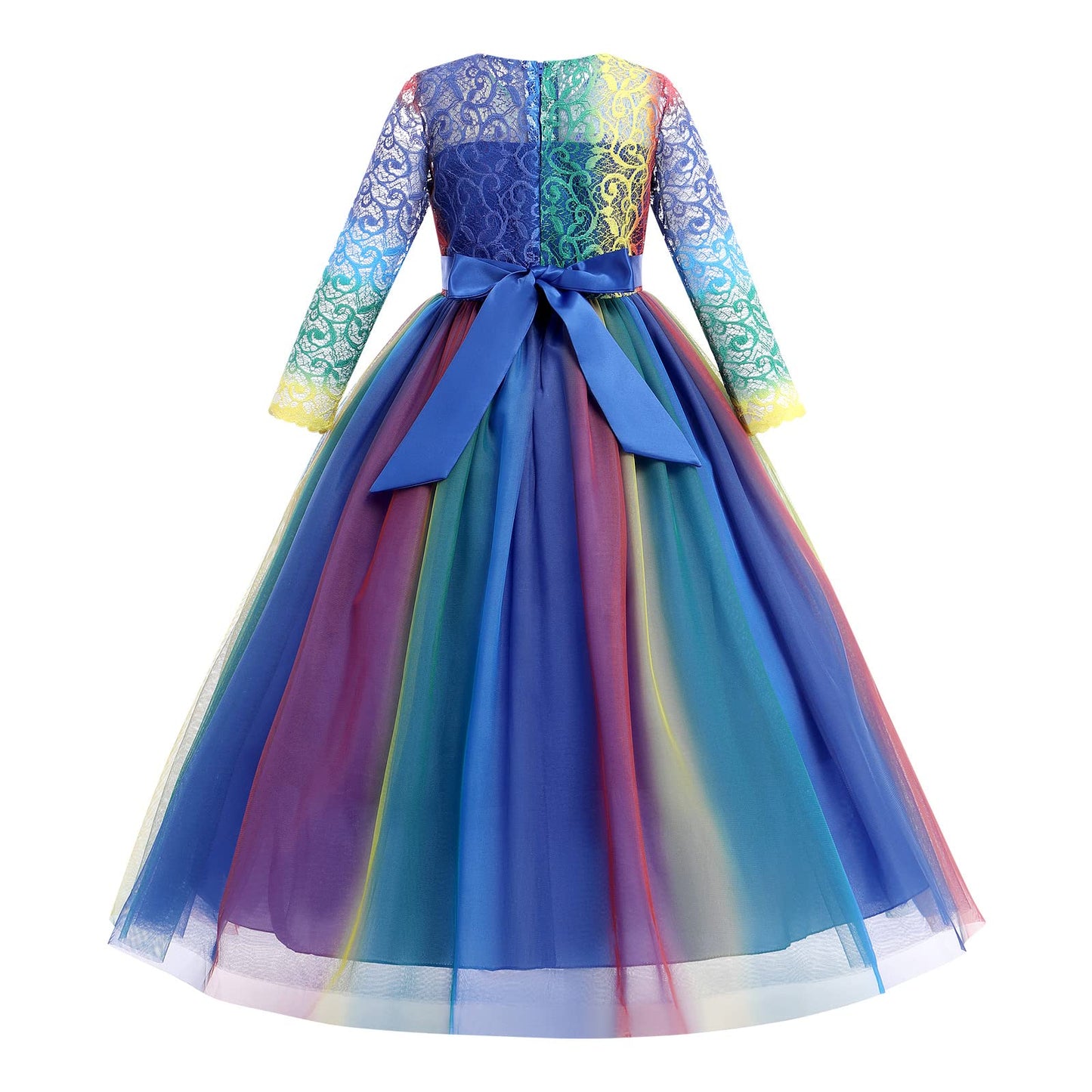 Flower Girls 3/4 Sleeve Floral Lace Tulle Communion Pageant Dresses Kids Big Girls Princess Birthday Carnival Christmas Baptism