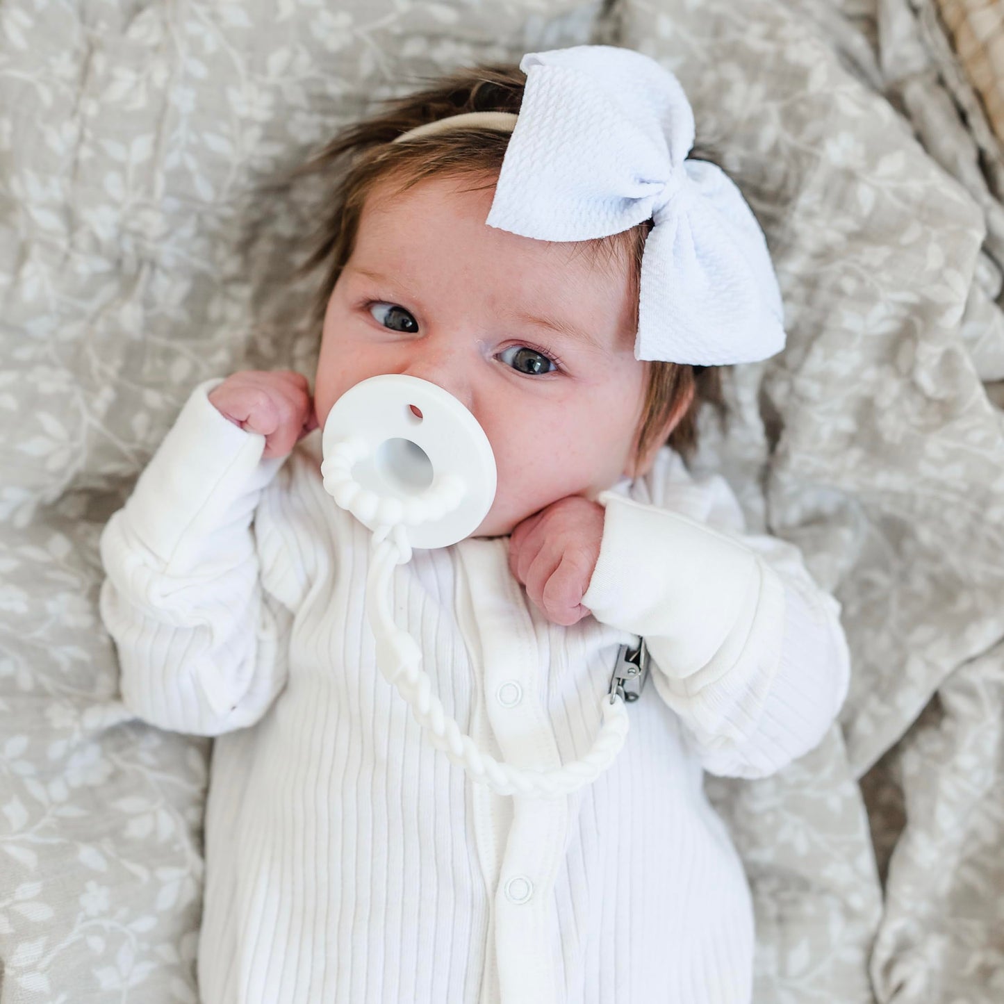 Ryan & Rose Cutie Clip Braiden Pacifier Clip - Braided Silicone (White)